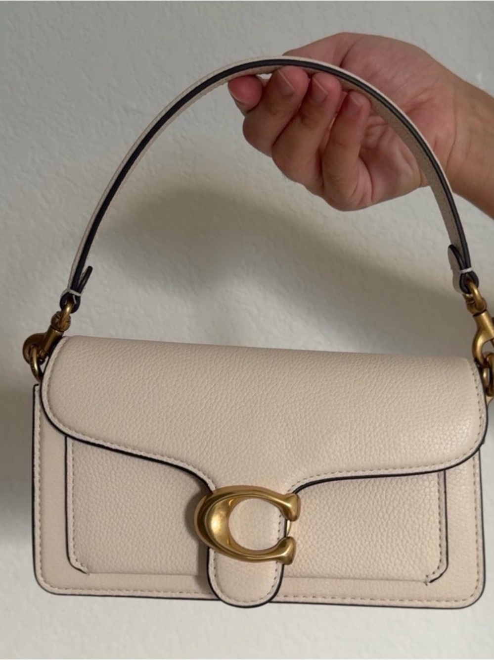 Coach Cream Leather Shoulder Bag with Gold 'C' Accent